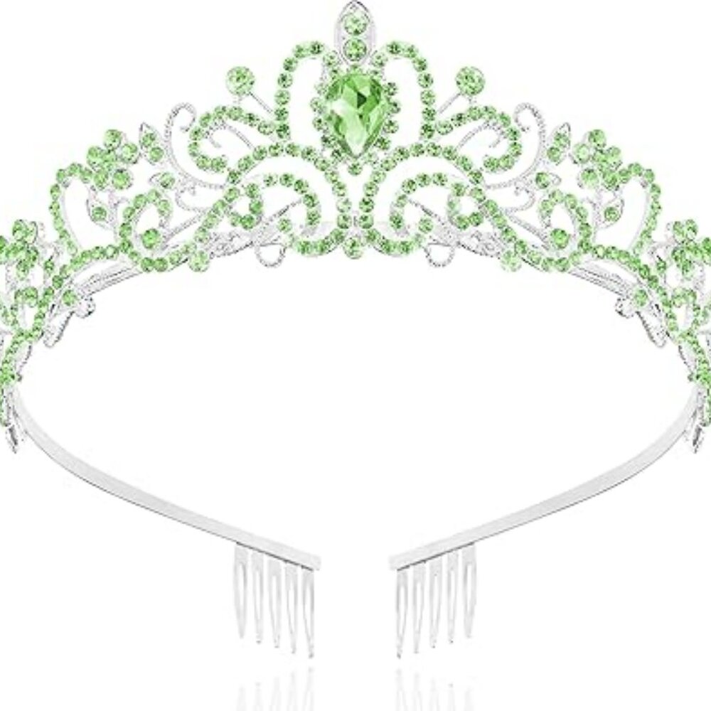 Silver Tiara with White Rhinestone and‎ Combs Bride Princess Hair Accessory
